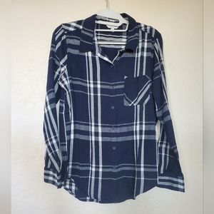 Lucky Brand Blue and White Plaid Button Down Shirt Women's Size Small Petite